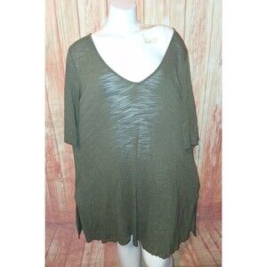 Cable & Gauge Olive Short Sleeve V-neck Tunic Blouse Sz 2X